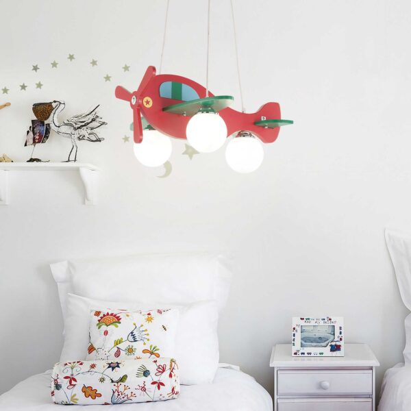 Sospensione AVION rossa da bambino , Ideal Lux